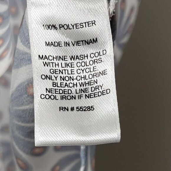 EXPRESS Top Womens XS V-Neck Popover Blouse Long Sleeve Blue Ivory Print - Picture 8 of 8